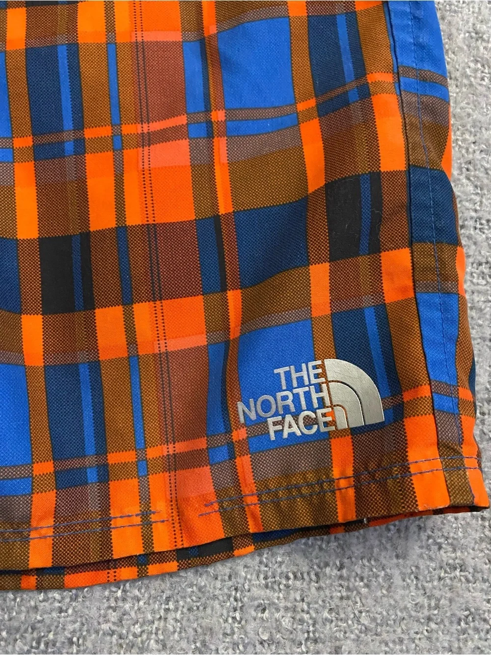 The North Face Orange & Blue Plaid Boys Swim Shorts